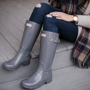 Hunter Women's SZ 8 Original Gloss Waterproof Rain Boot Tundra Gray